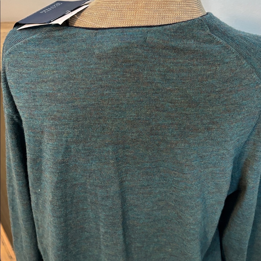 Lands' End Dark Teal Heather Merino Spun Wool Cardigan Sweater - Picture 7 of 12